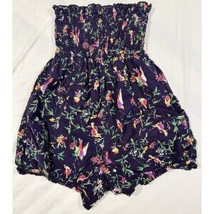 Vintage Y2K Fire Los Angeles Romper Tropical Strapless Ruched Bust Bubble Hem S